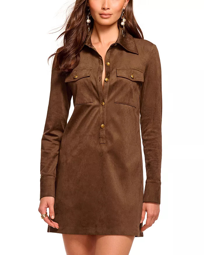 Ramy Brook Brown Mini Faux Suede Maria Dress  SZ 4 NWT $395