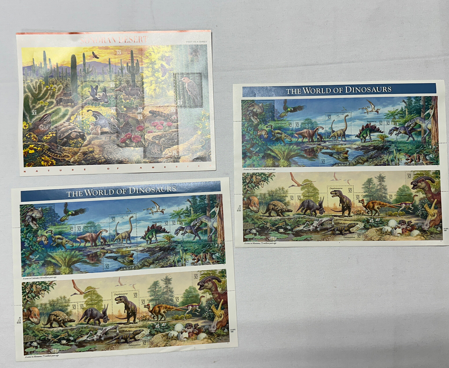 USPS Nature of America Series Souvenir Sheets Lot of 3 Sonora Desert Dinosaurs USPS Nature of America Series Souvenir Sheets Lot of 3 Sonora Desert Dinosaurs