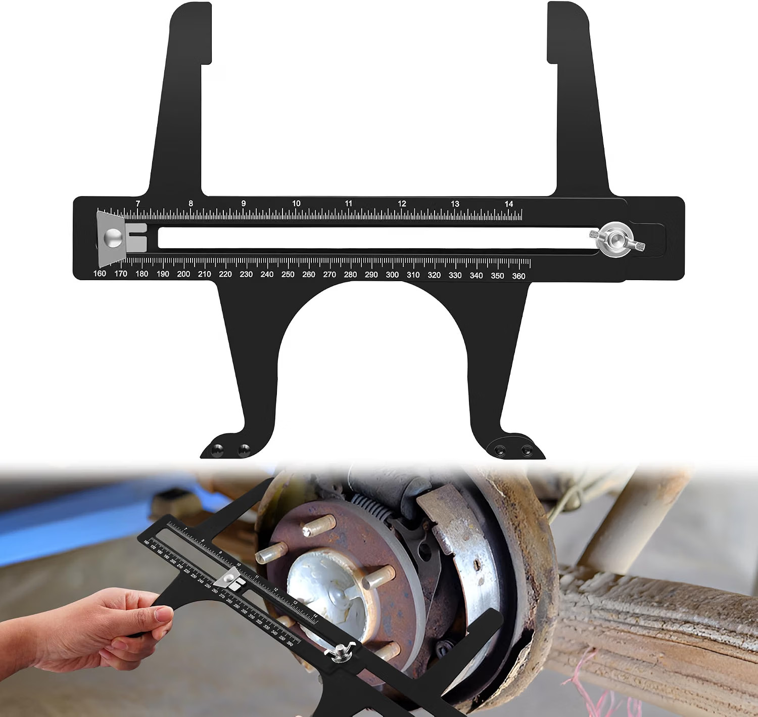 Drum Brake Measuring Tool – Resetting Gauge for 6.5-14.25 Inch, Black Drum Brake Measuring Tool – Resetting Gauge for 6.5-14.25 Inch, Black
