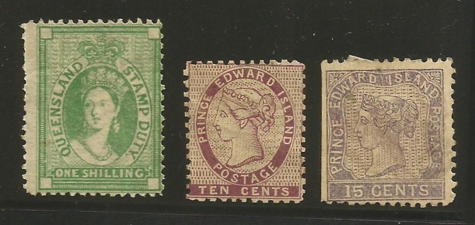 Prince Edward Island 1872 QV Sc 14-15 Queensland 1 sh mint group MH/VG CV$24