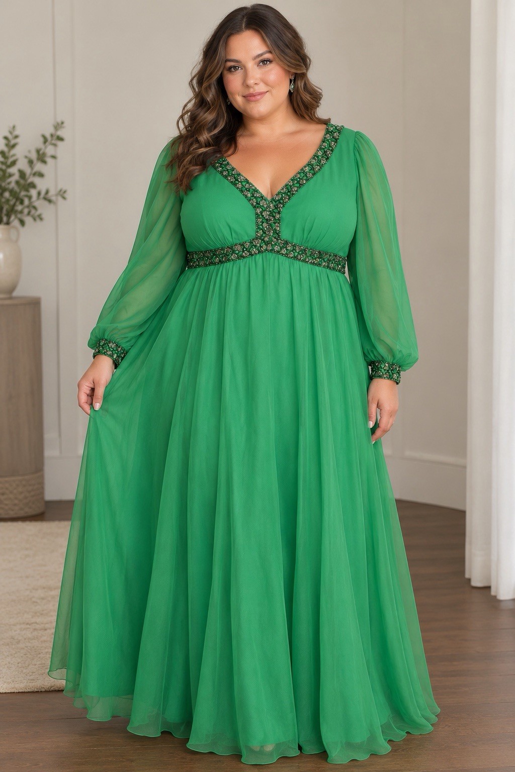 Vintage 1960s 70s Green Jade Formal Party Chiffon Dress Plus size
