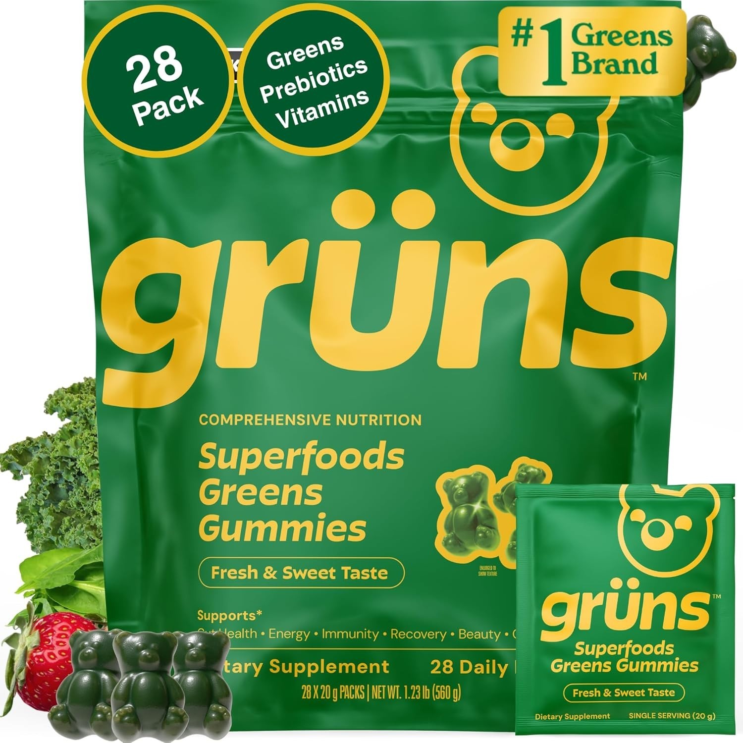 Gruns Super Greens Gummies 28ct Prebiotics Spirulina Digestive Health-*** Gruns Super Greens Gummies 28ct Prebiotics Spirulina Digestive Health-***