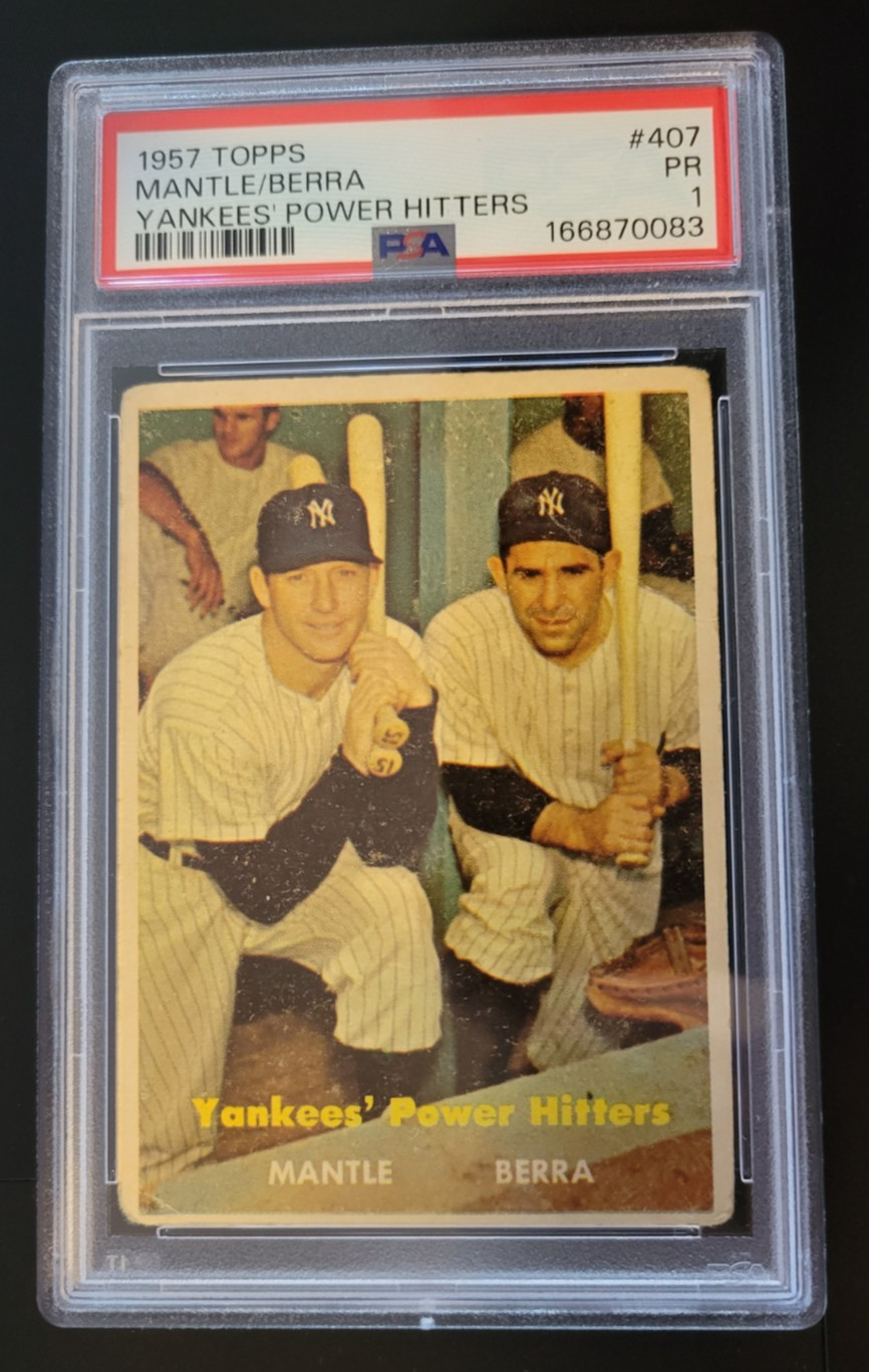 1957 TOPPS YANKEES' POWER HITTERS #407-MANTLE/BERRA-GRADED PSA 1 PR *VINTAGE*