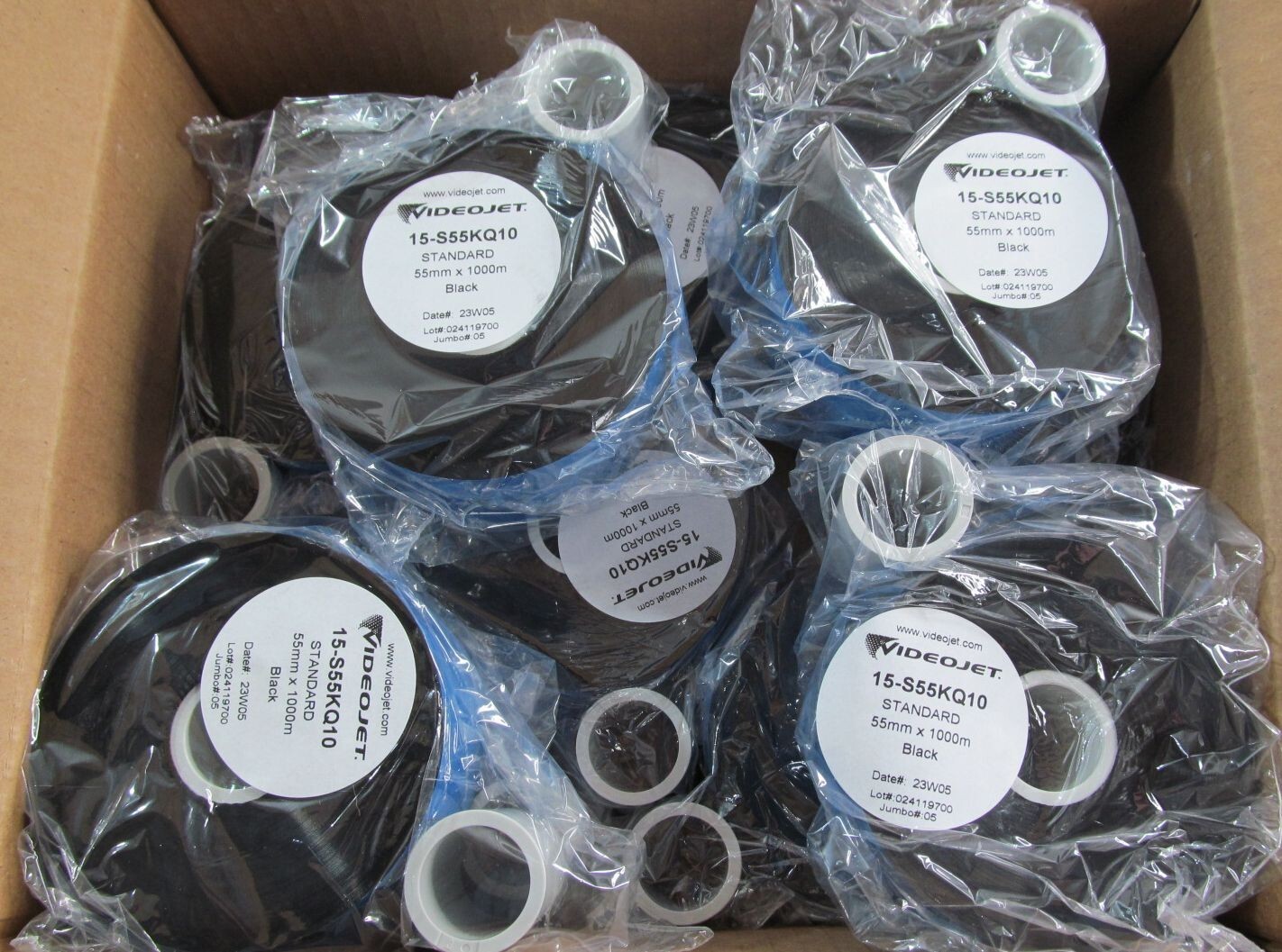 10-ROLLS GENUINE VIDEOJET 15-S55KQ10 BLACK THERMAL TRANSFER RIBBON 50mm x 1000m