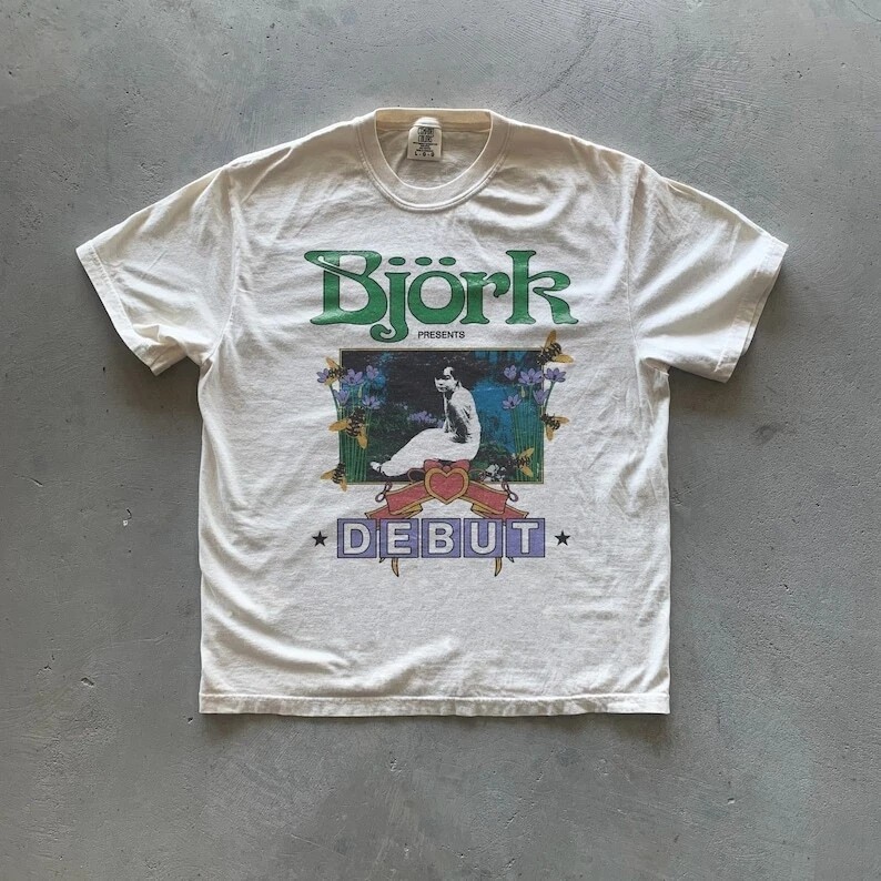 Bjork Shirt, Bjork Debut White Cotton T-shirt Unisex Reprint Men Women S-5XL