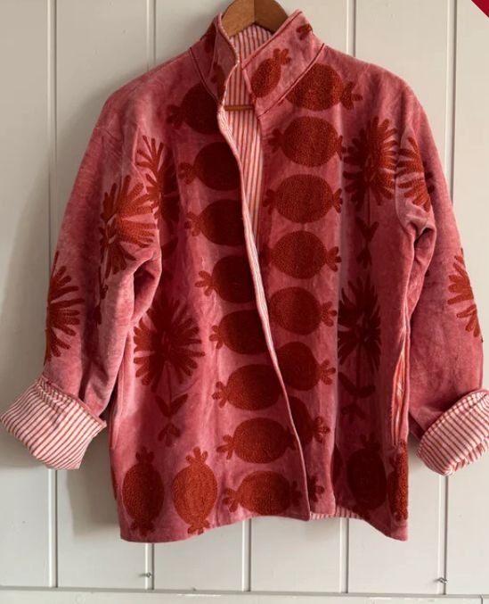 Handmade Red Velvet Embroidered Jacket Boho Floral Festival Wear Handmade Red Velvet Embroidered Jacket Boho Floral Festival Wear
