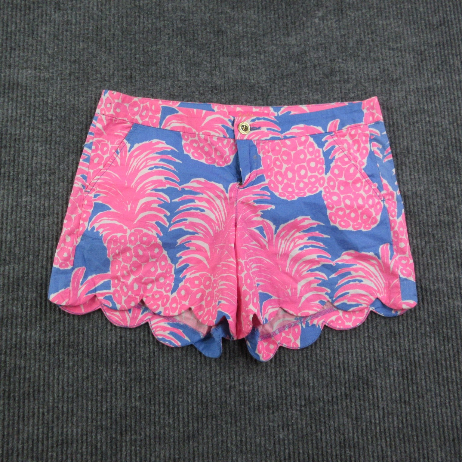 Lilly Pulitzer Shorts Womens 10 Pink Blue Scalloped Hem Poplin 35x4.5*
