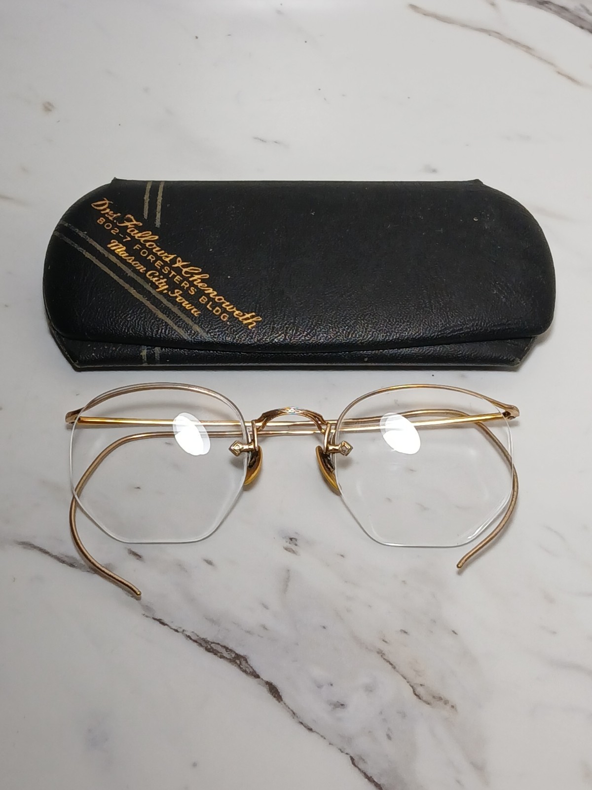 Antique 1930s AO American Optical 12K Gold Filled Rimless Eyeglasses w/ Case Antique 1930s AO American Optical 12K Gold Filled Rimless Eyeglasses w/ Case
