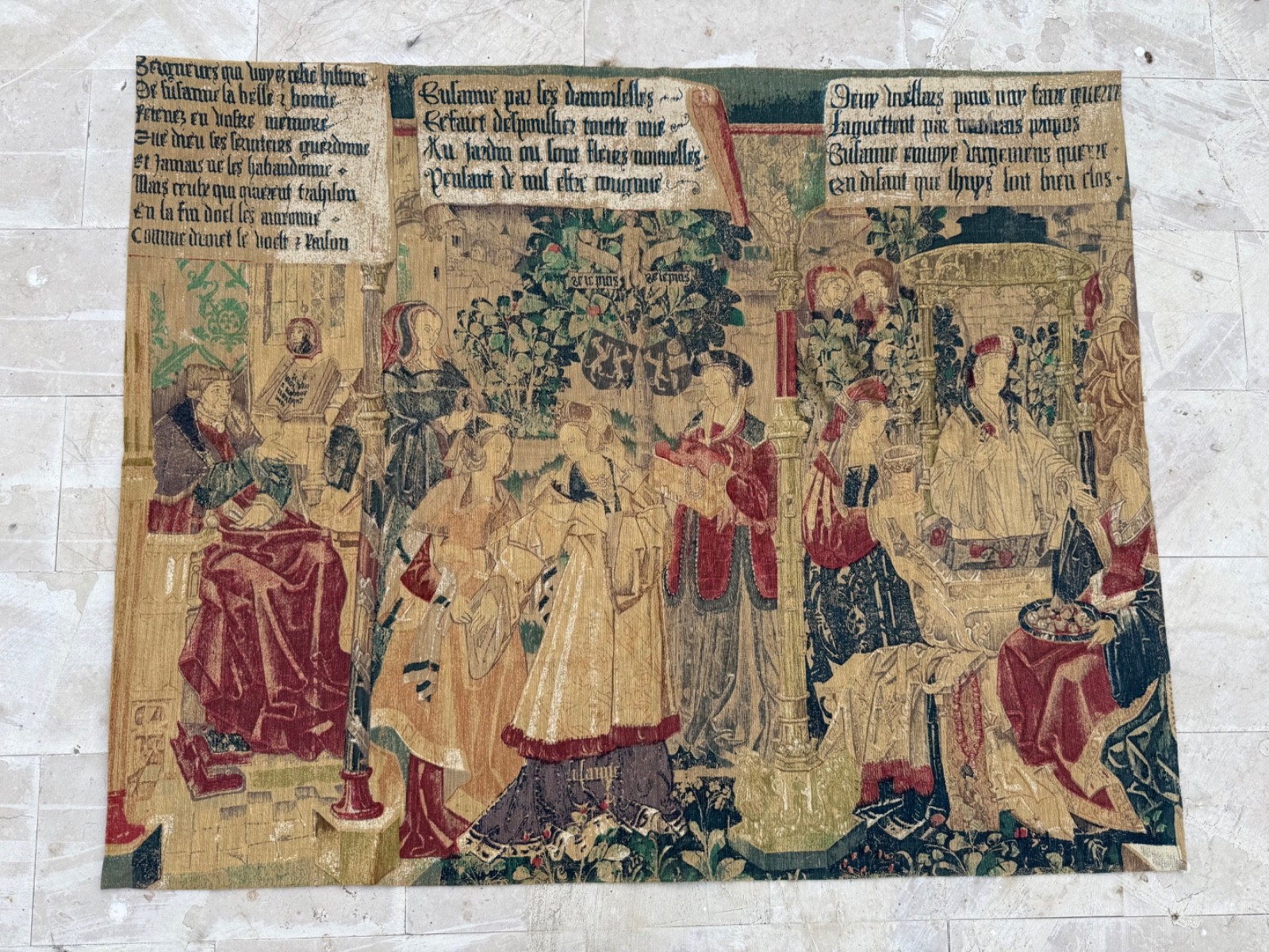 Vintage Fabulous Hand Printed French Pictorial Figurative Aubusson StyleTapestry Vintage Fabulous Hand Printed French Pictorial Figurative Aubusson StyleTapestry