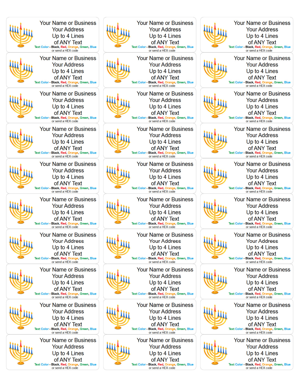 60 Personalized Hanukkah Address Labels Menorah Hanukkiah Design Jewish Custom