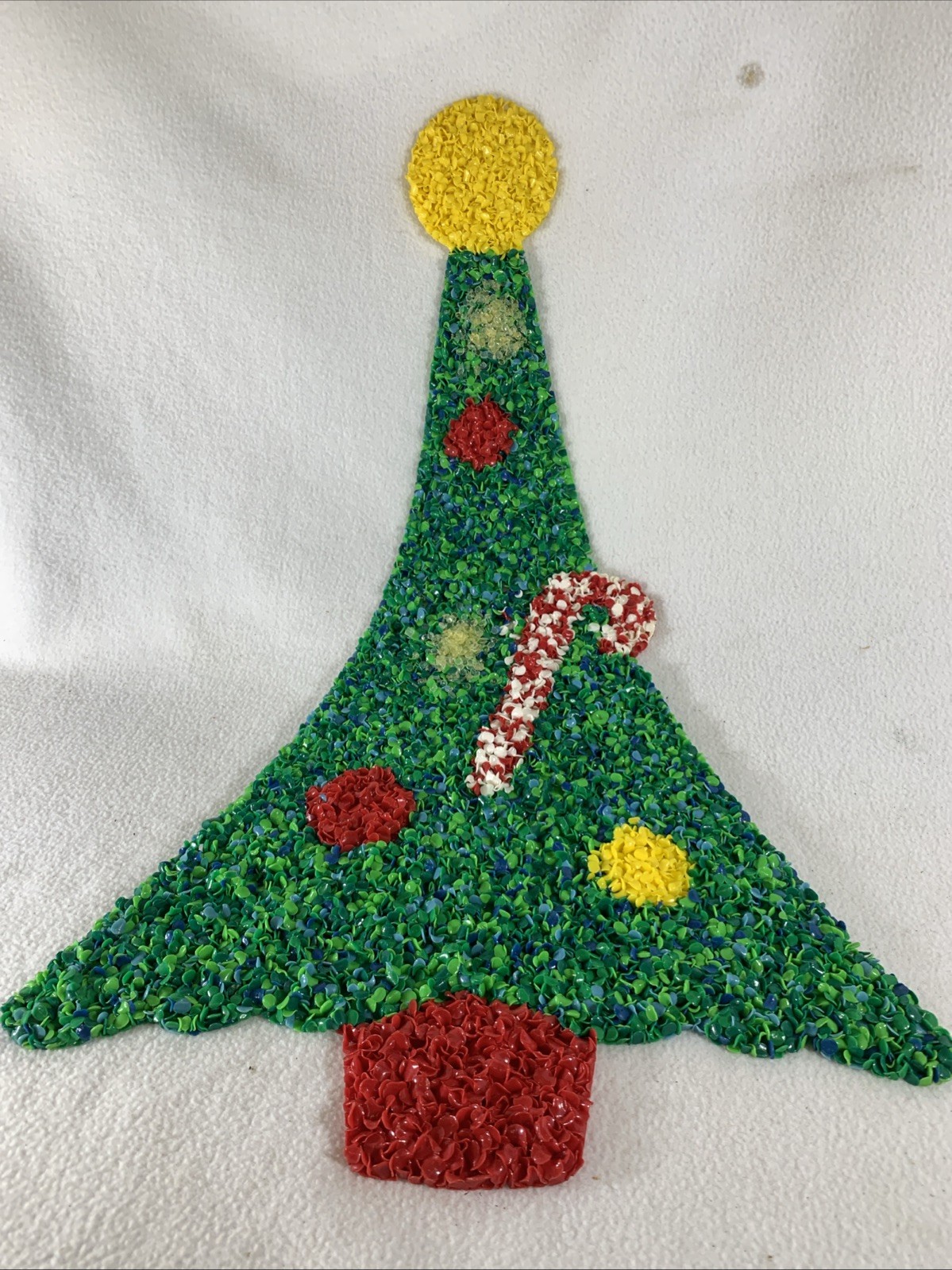 Vintage 1970’s Christmas Tree Plastic Melted Popcorn Wall Decoration