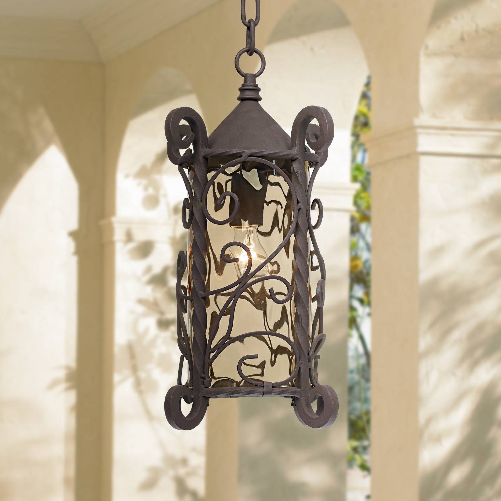 Casa Seville Vintage Outdoor Hanging Light Fixture Dark Walnut Scroll 15\