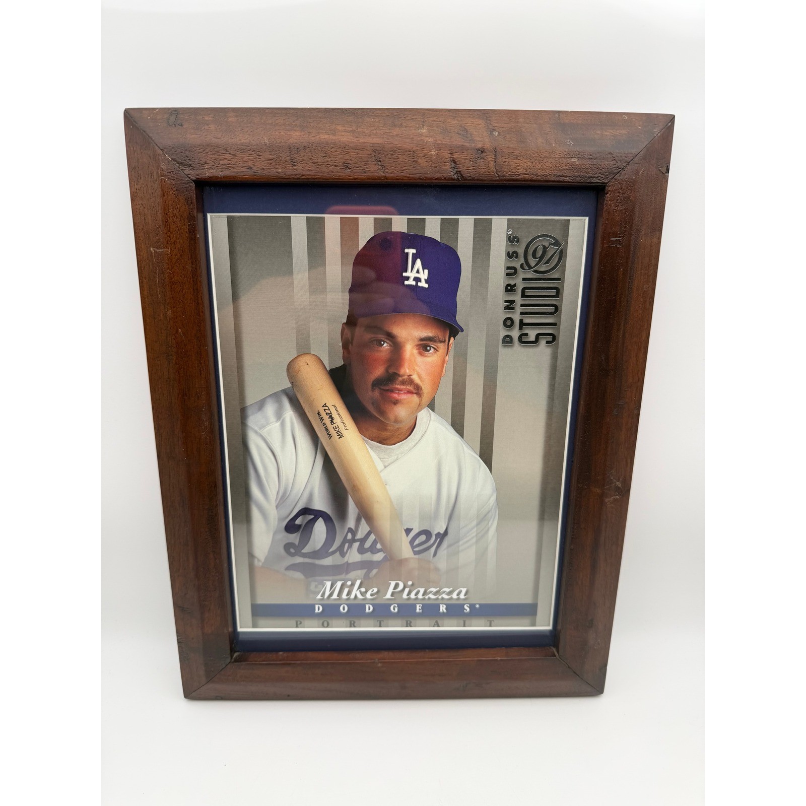 1997 Donruss Studio Mike Piazza Portrait Collection Framed Two-Sided Dodgers Art