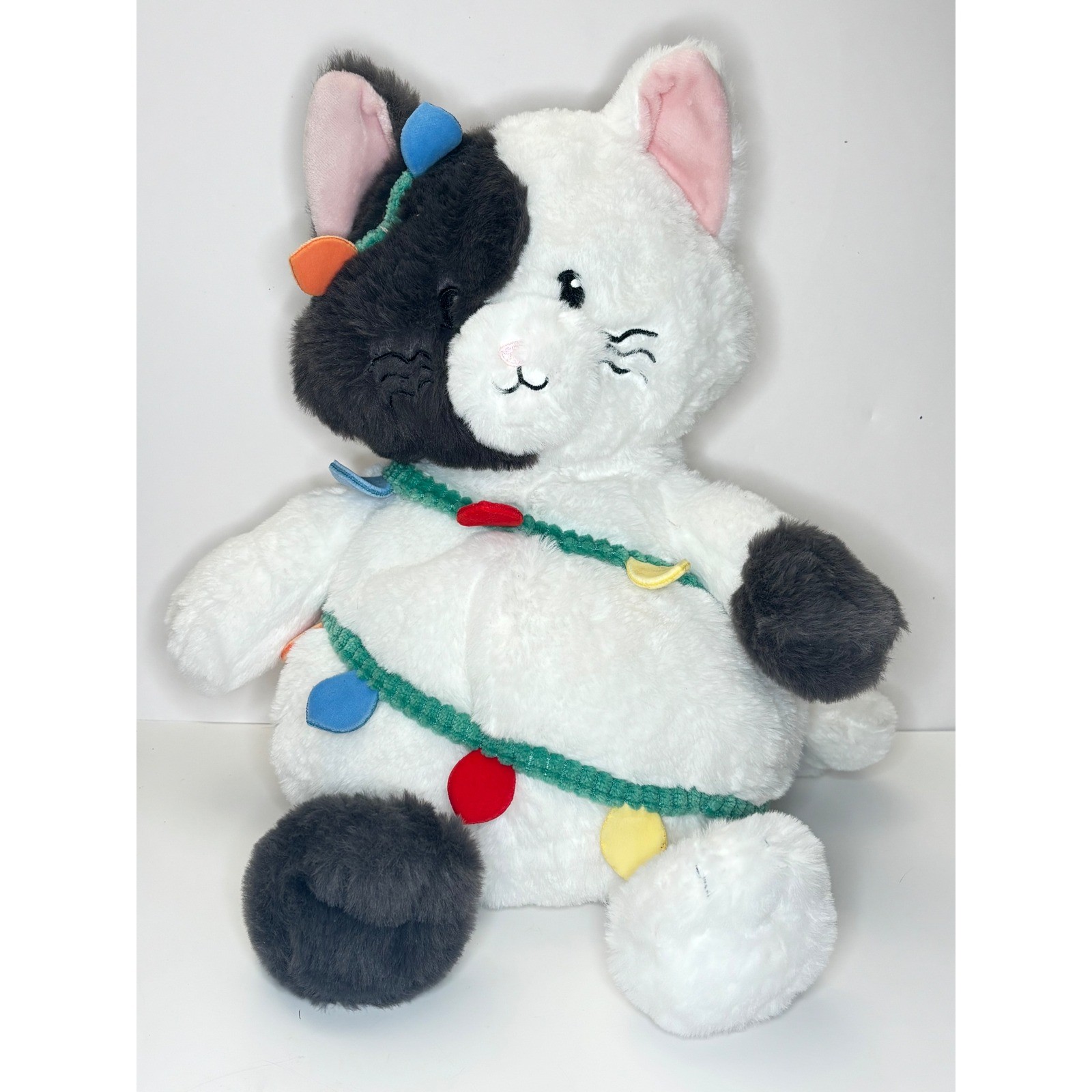 Gigglescape Cat Kitty Plush Stuffed Animal Toy Christmas Lights Black White 12in Gigglescape Cat Kitty Plush Stuffed Animal Toy Christmas Lights Black White 12in