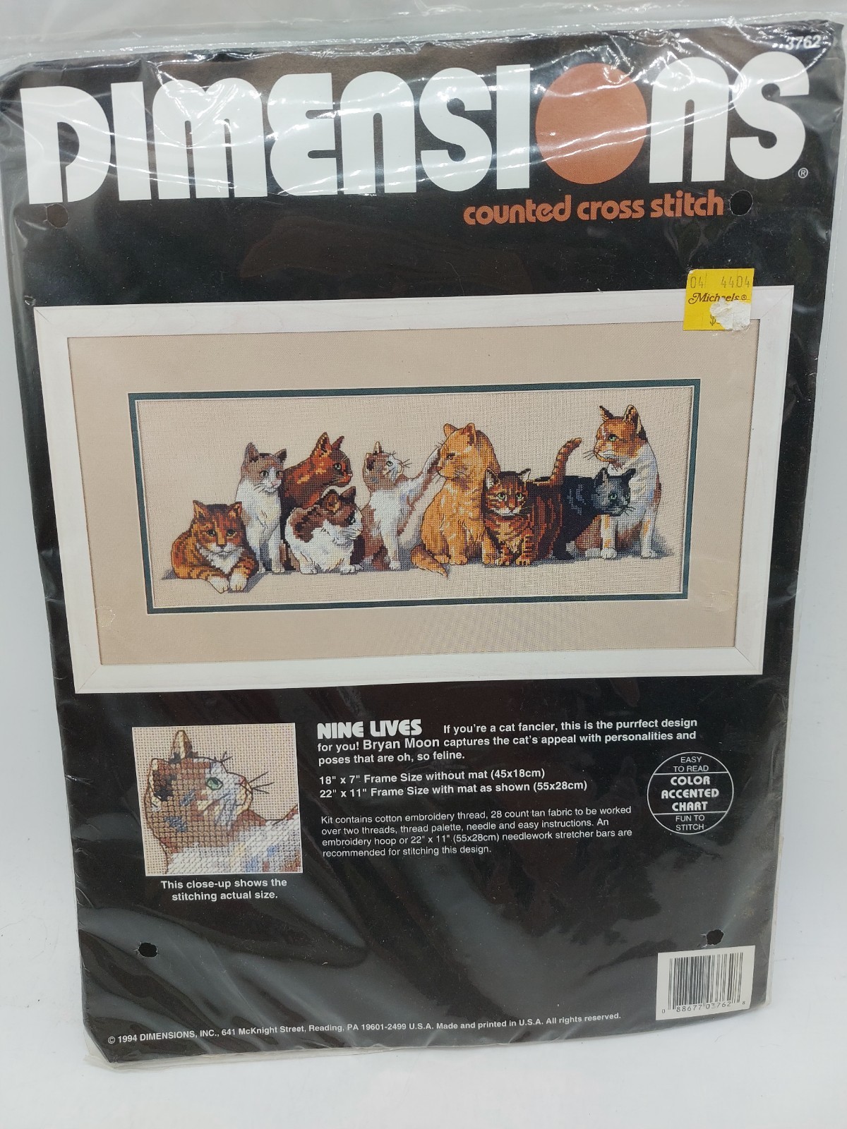 Dimensions Counted Cross Stitch Kit 3762 NINE LIVES by Bryan Moon 1994 NOS Dimensions Counted Cross Stitch Kit 3762 NINE LIVES by Bryan Moon 1994 NOS
