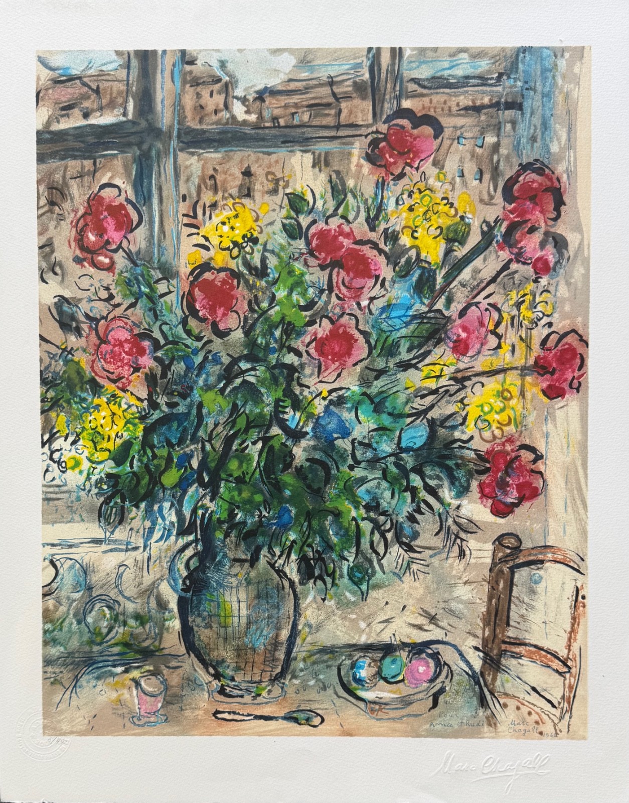 Marc Chagall Bouquet Devant La Fenetre ADAGP 2001 Signed Lithograph 24\