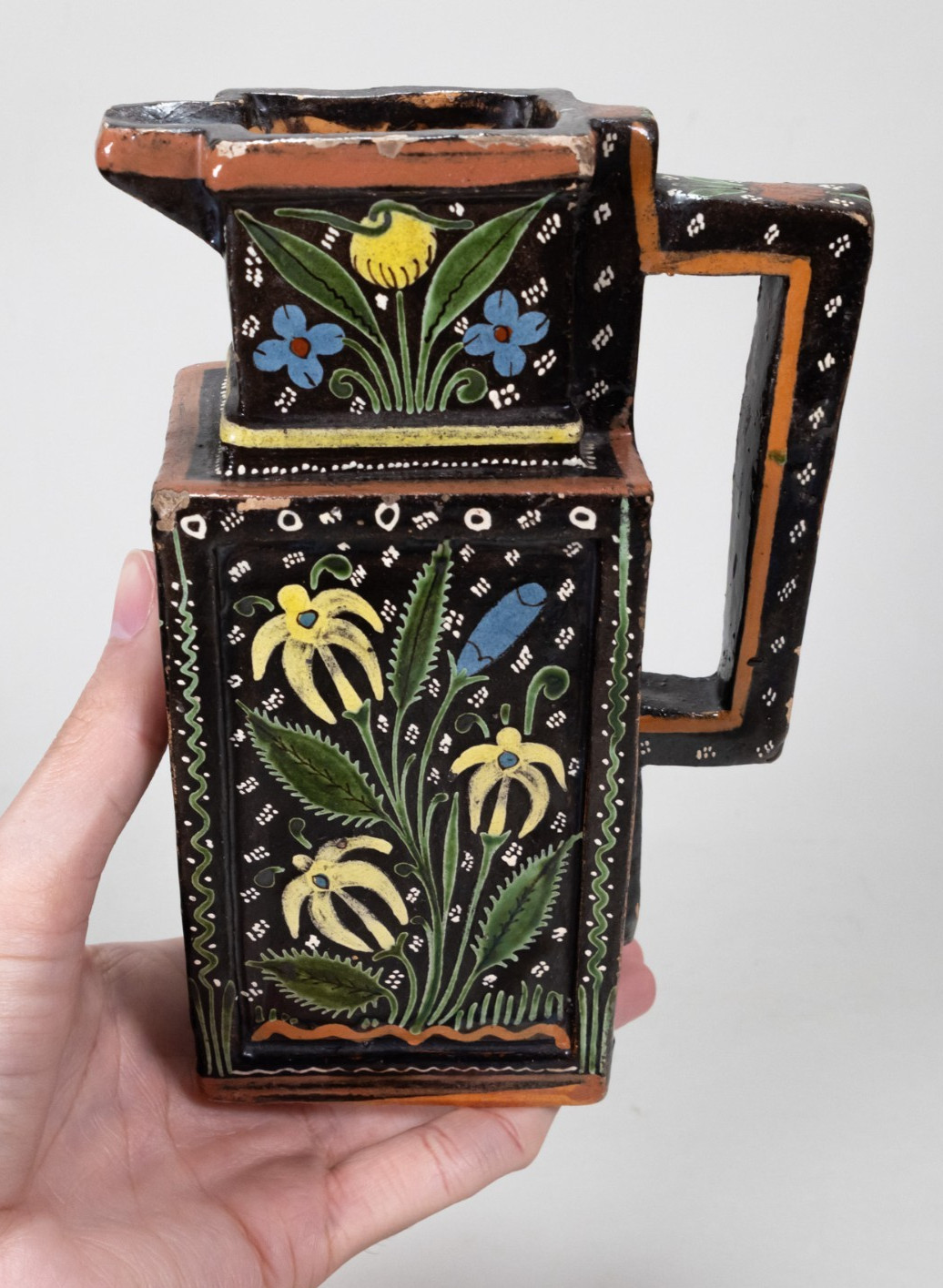 Rare c.1930\'s  Tlaquepaque Mexican Pottery Night Design Pitcher