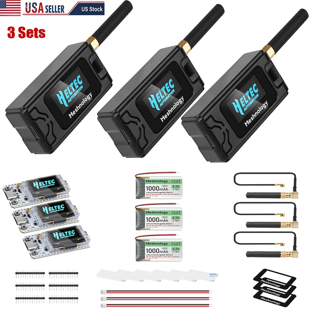 3Set Heltec V3 ESP32 Meshtastic LoRa Bluetooth Board+915MHz Antenna+Case+Battery