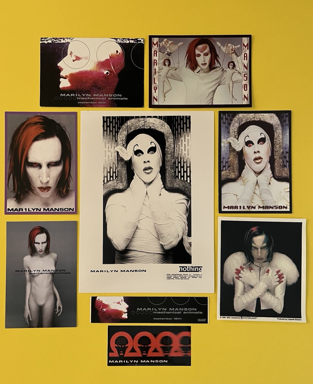 MARILYN MANSON Mechanical Animals Press Photo Postcards Stickers Lot  XLNT cond.