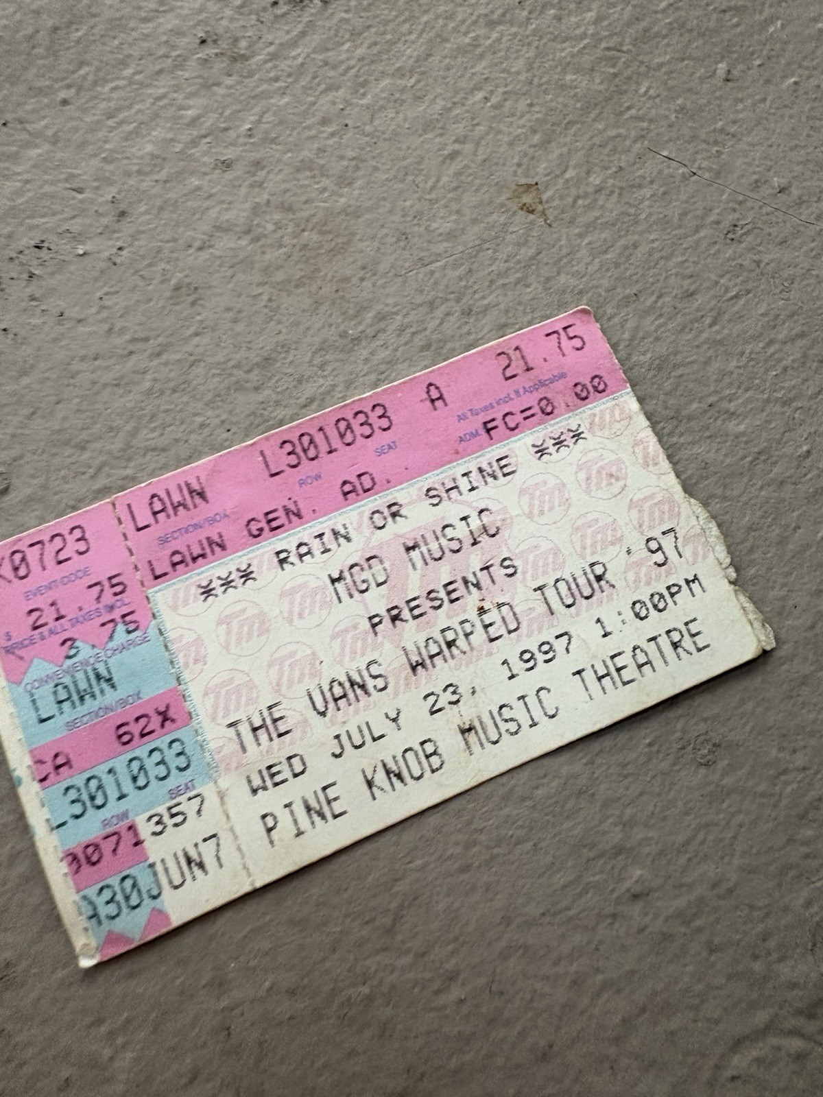 Vintage 1997 Vans Warped Tour Ticket Stub Pine Knob MI Blink-182 Vintage 1997 Vans Warped Tour Ticket Stub Pine Knob MI Blink-182