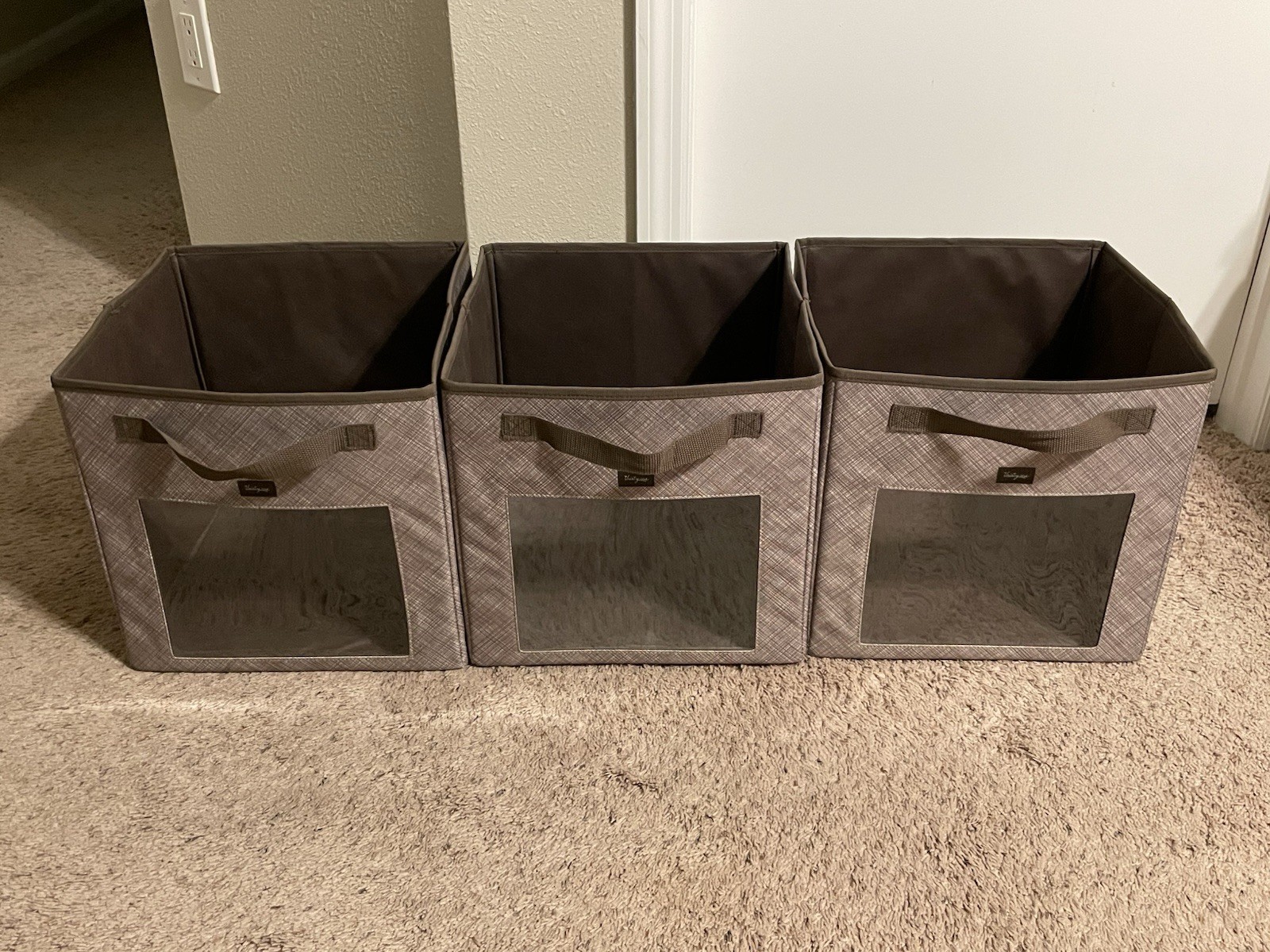 EUC Thirty One Your Way Cube Storage Set of 3 Bins with Windows Brown Crosshatch