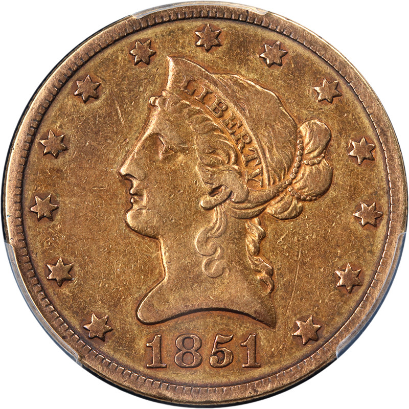 1851-O Liberty Gold $10 PCGS VF30 Nice Eye Appeal Nice Strike