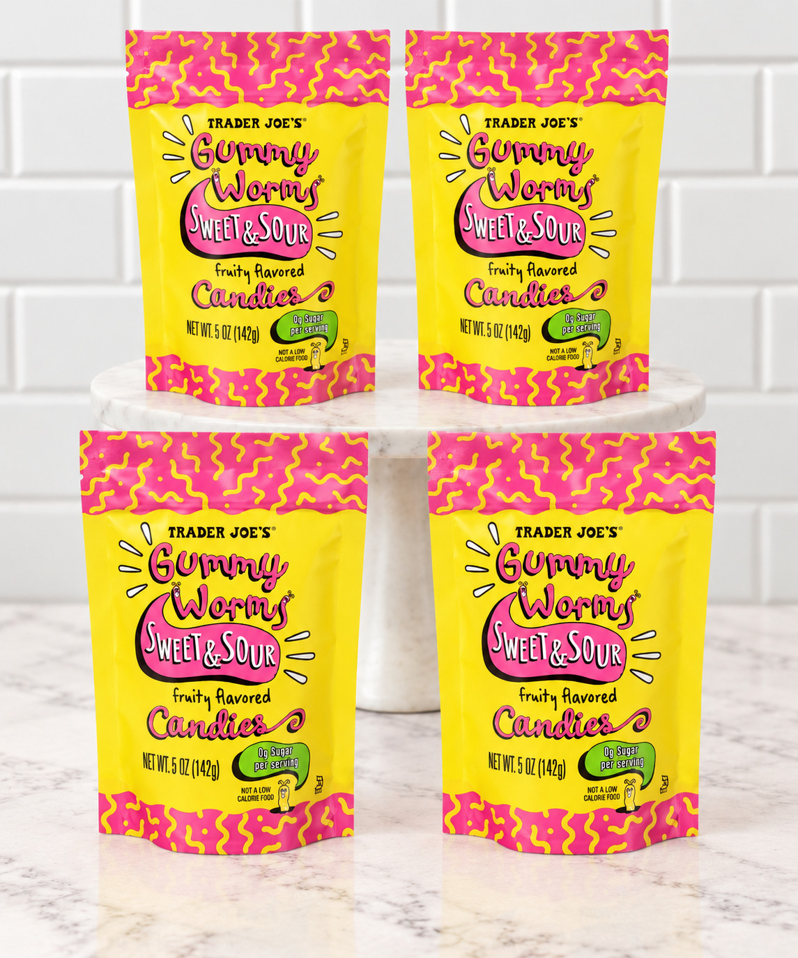 4 Pack Trader Joe's Sweet & Sour Gummy Worms Candies 5 oz ea Gummies Zero Sugar 4 Pack Trader Joe's Sweet & Sour Gummy Worms Candies 5 oz ea Gummies Zero Sugar