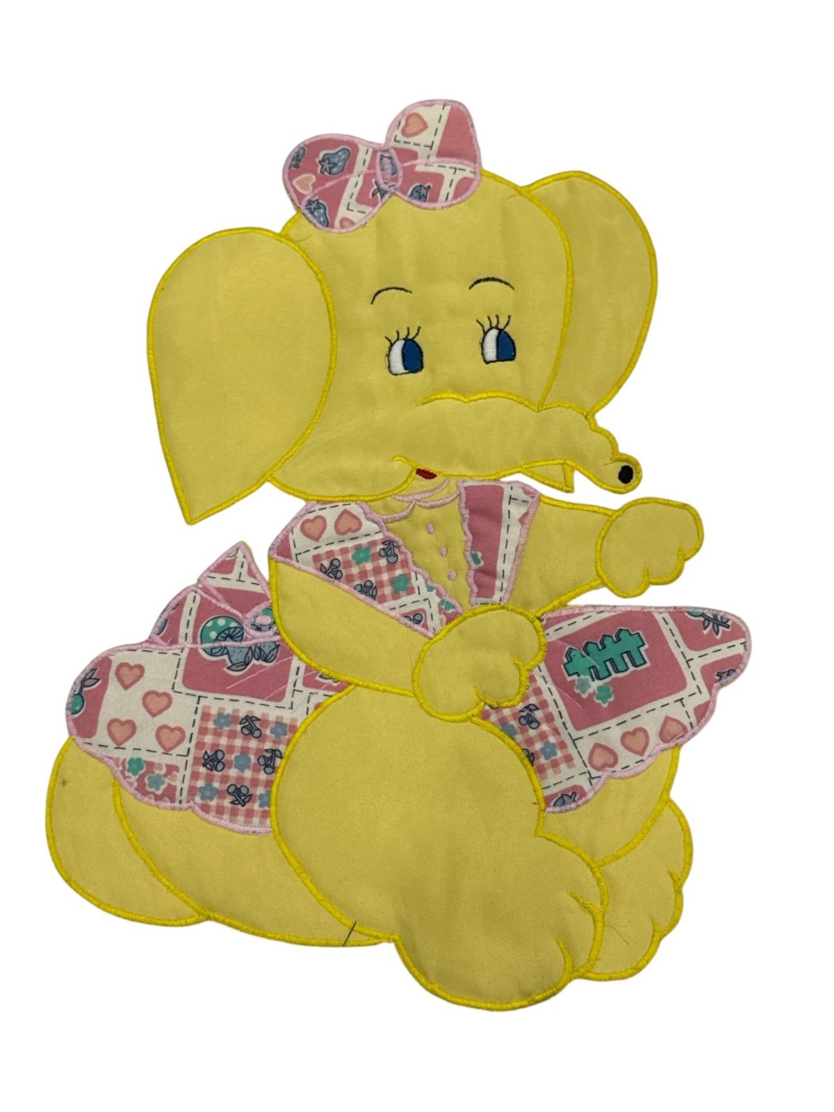 Vintage Yellow Elephant Fabric Applique Quilt Patch 15\