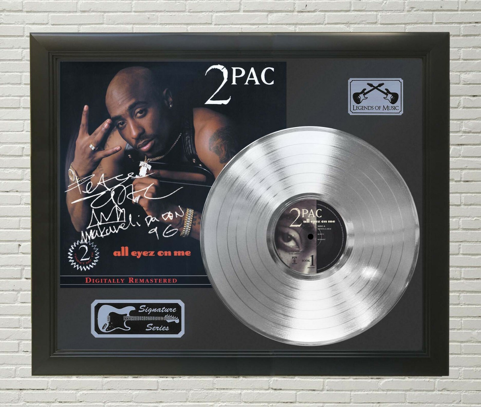 2Pac Framed Black wood Reproduction Signature Platinum LP Record Display