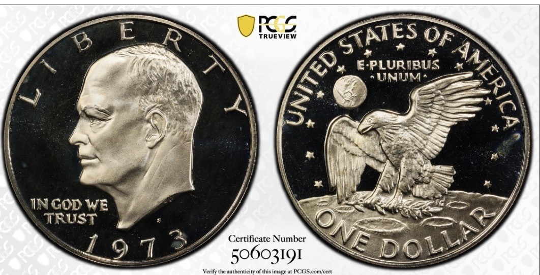 1973-S Minor Variety Eisenhower IKE PCGS PR69DCAM DDO Beautiful Proof, Coin  1973-S Minor Variety Eisenhower IKE PCGS PR69DCAM DDO Beautiful Proof, Coin 