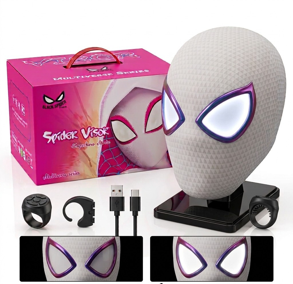 Spider-Gwen Stacy Mask RC Eye Light USB Rechargeable Marvel Spider-Verse Cosplay
