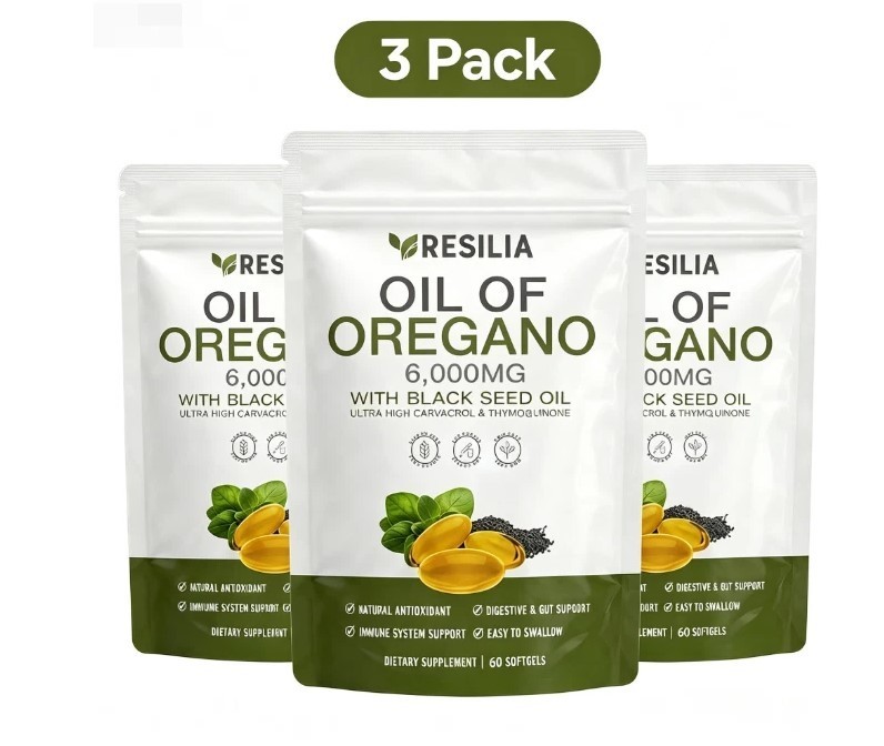 3PACKS Resilia Oil of Oregano 6000mg with Black Seed Oil Softgels 60 Capsules