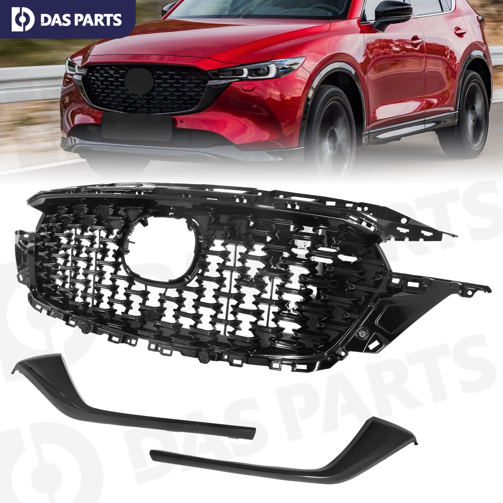 For 2022-2023 Mazda CX-5 Front Bumper Grill w/ Trim Molding Glossy Black/Bracket