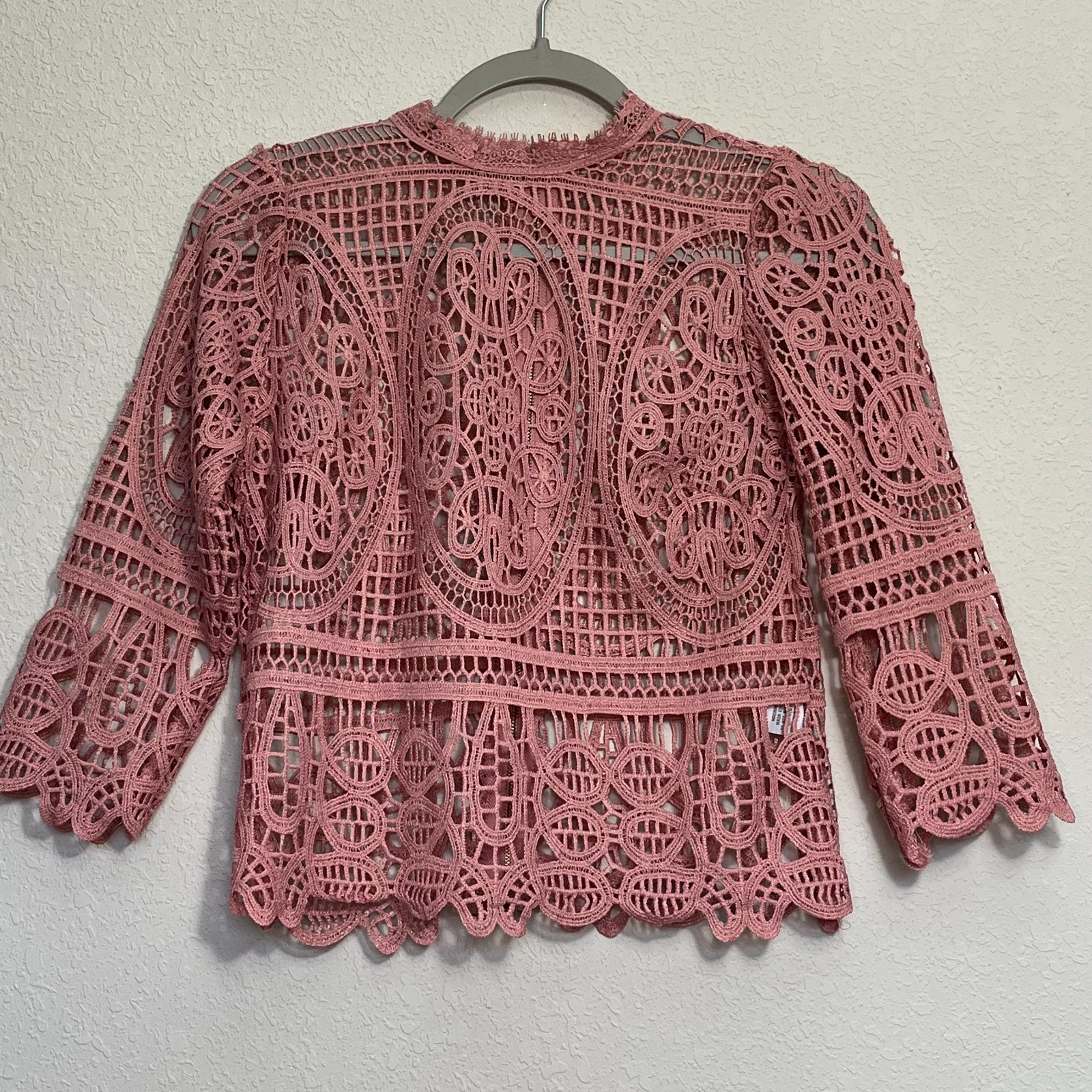 Pink Open Knit Crochet Lace Top Boho Chic Coquettte Romantic Cottage Festival