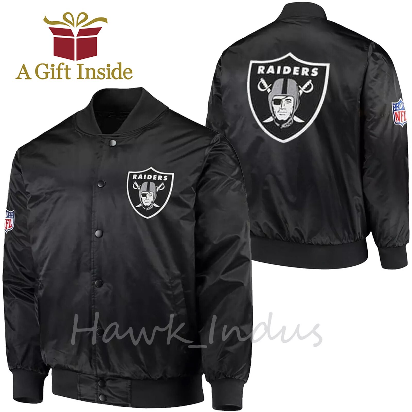 Oakland Raiders Black Varsity Jacket Back Patch Vintage Style Bomber Jacket