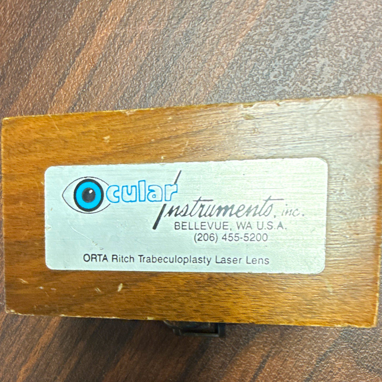 Ocular Instruments ORTA Ritch Trabeculoplasty Laser Lens Wood Case Ocular Instruments ORTA Ritch Trabeculoplasty Laser Lens Wood Case