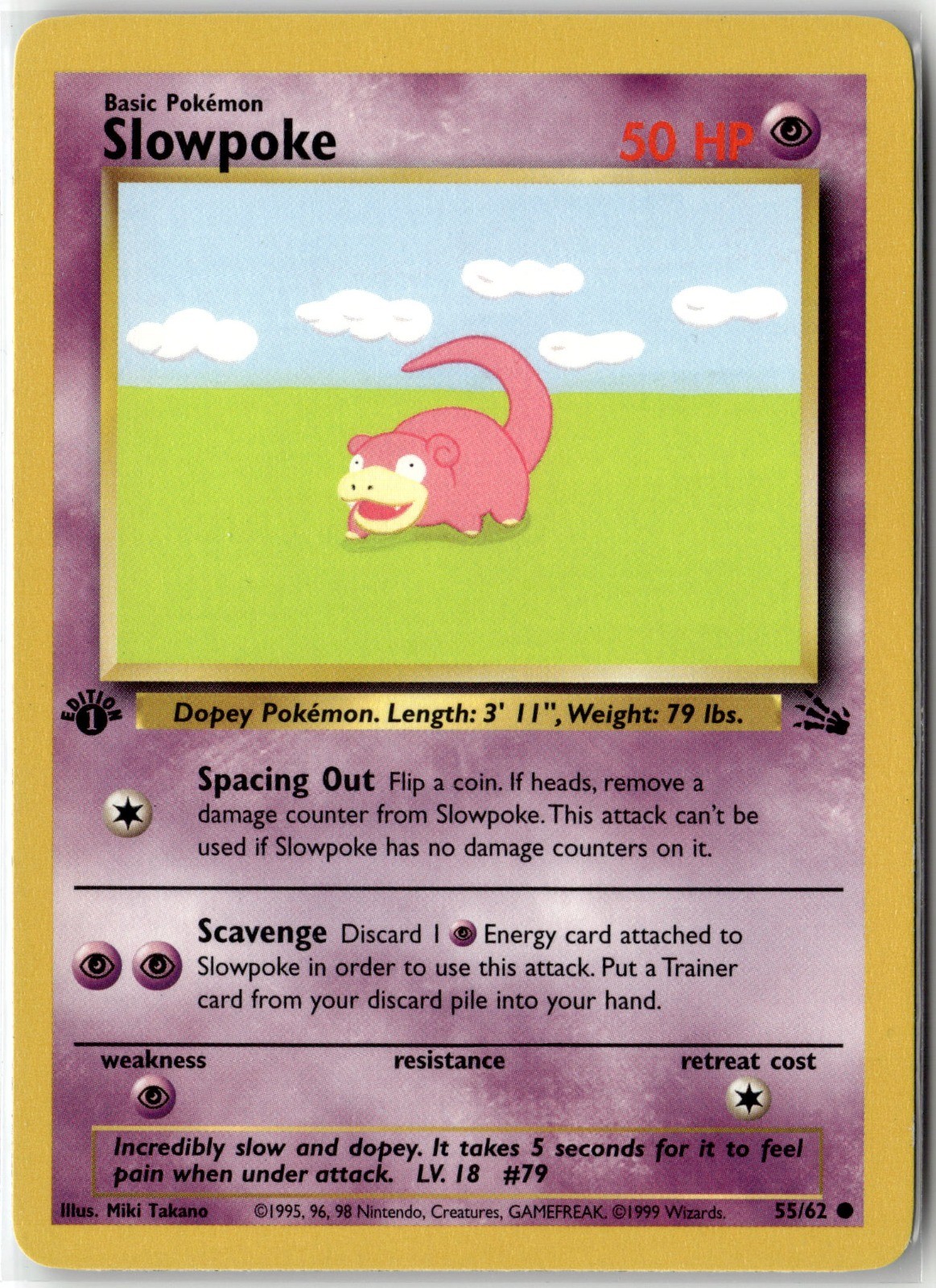Slowpoke Common Fossil 55/62 1st Edition NM Slowpoke Common Fossil 55/62 1st Edition NM