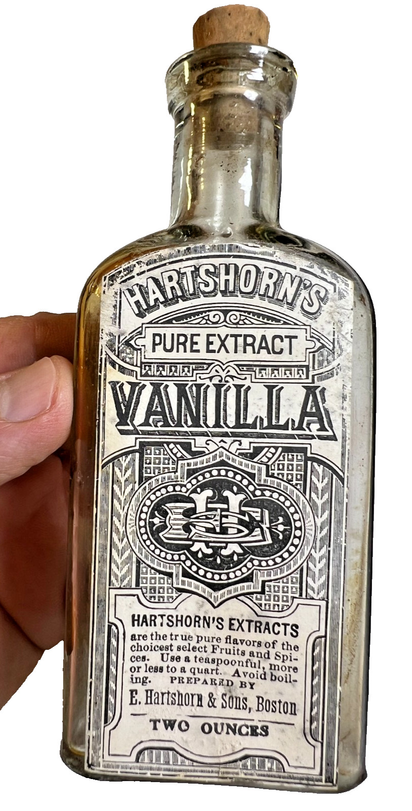 Antique 1900 Hartshorn\'s Pure Extract Vanilla Bottle Label Boston, Massachusetts