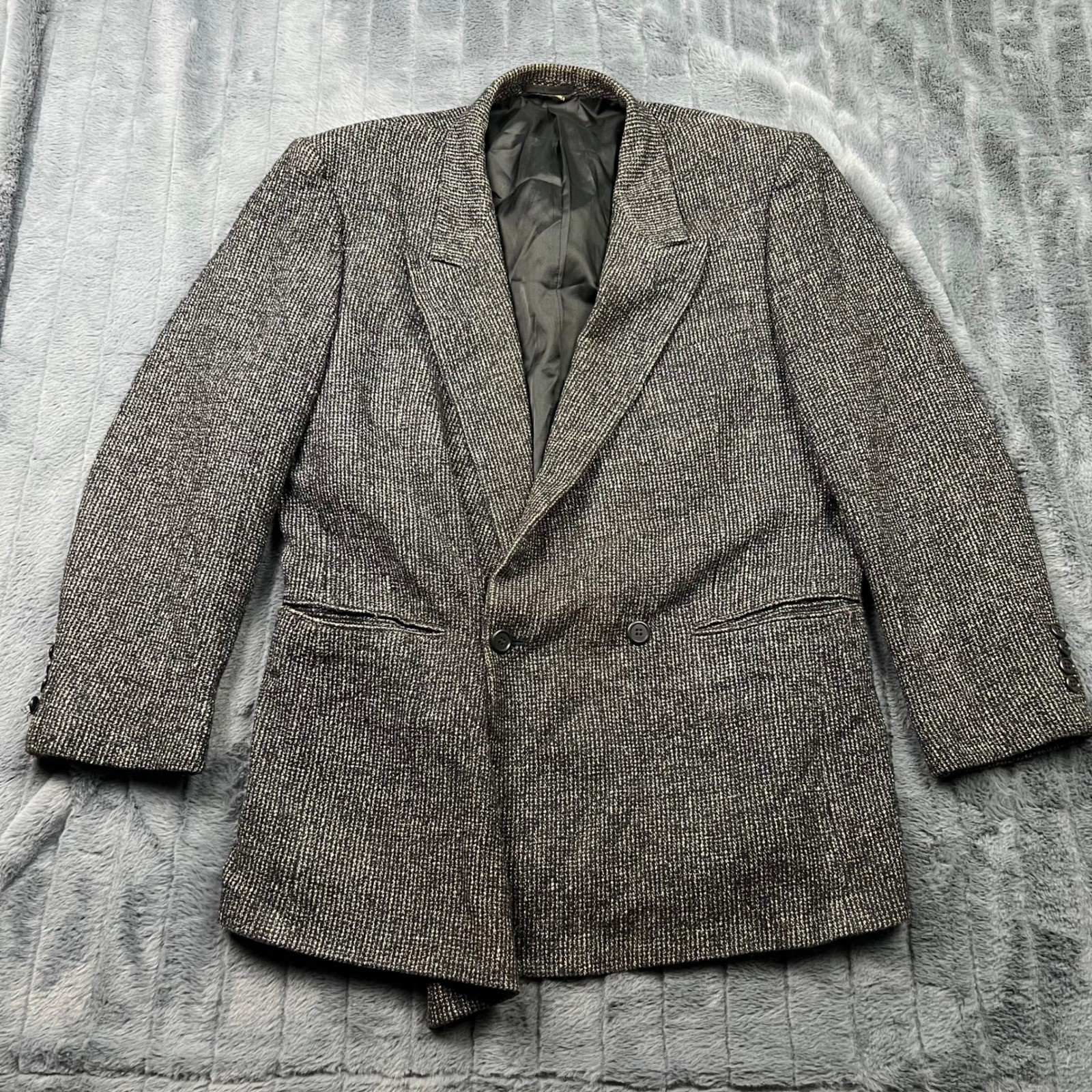 Gino Cappeli Collection Mens 100% Silk Double Breasted Blazer Jacket Grey Black Gino Cappeli Collection Mens 100% Silk Double Breasted Blazer Jacket Grey Black