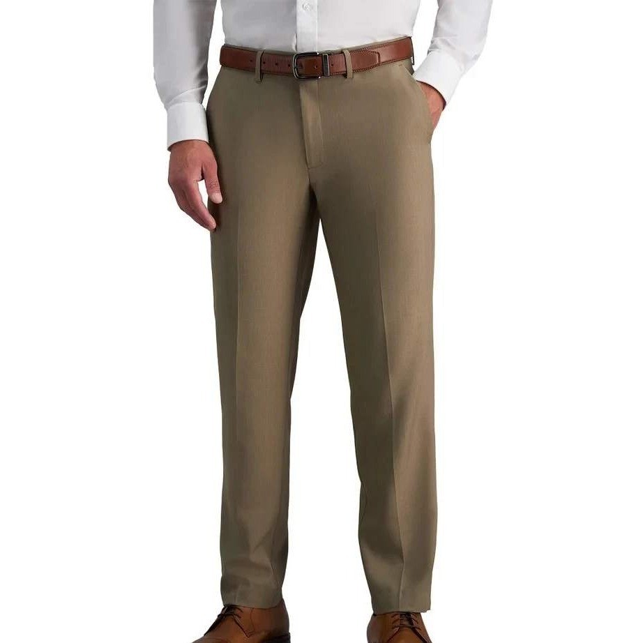 NWT Haggar Men\'s 32x32 Tan Straight Fit Dress Pants Polyester Stretch