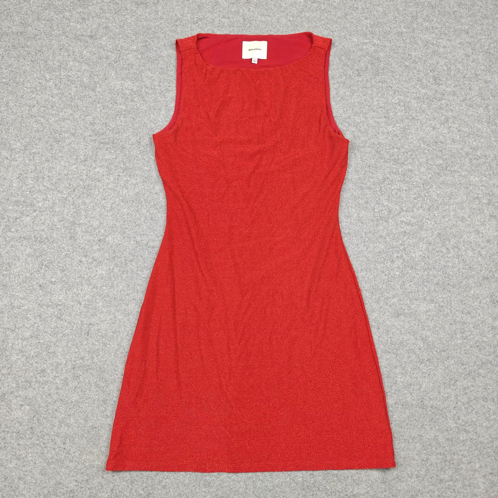 Reformation Dress Womens Small Red Metallic Knit Tank Bodycon Mini Lined
