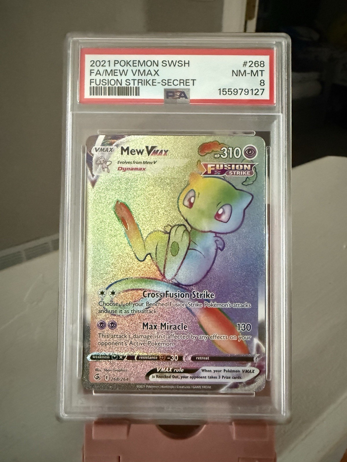 Pokemon TCG Fusion Strike Mew VMAX Secret Rare 268/264 Holo FA 2021 PSA 8