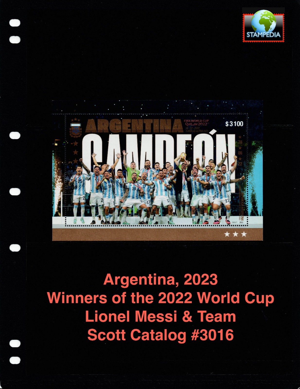 $18.00 Scott Value - 2023 ARGENTINA World Cup Champions s/s 2022 CV MNH NH UMM