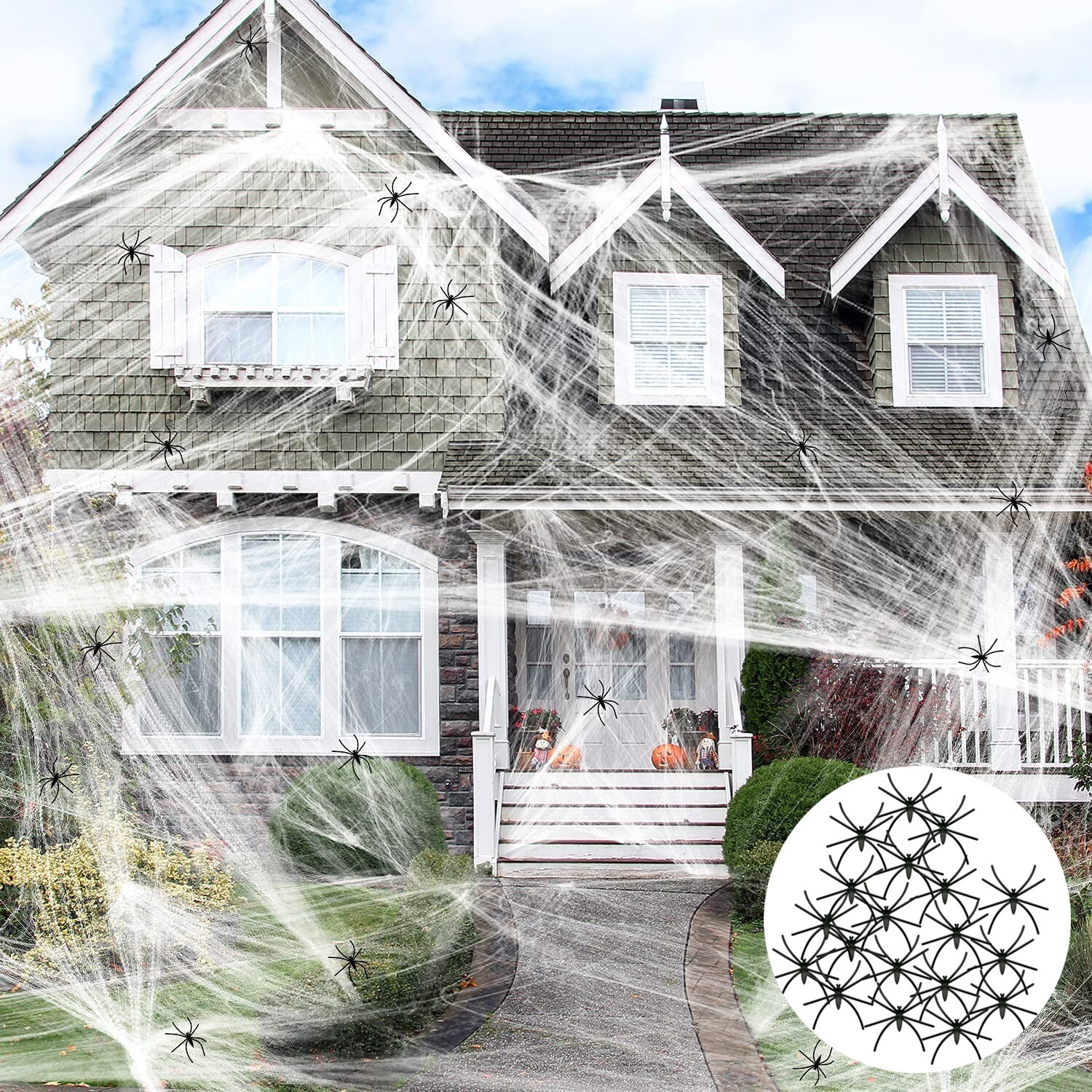 Halloween Decoration 400 sqft Spider Web with Synthetic Spiders  Stretch Cobweb