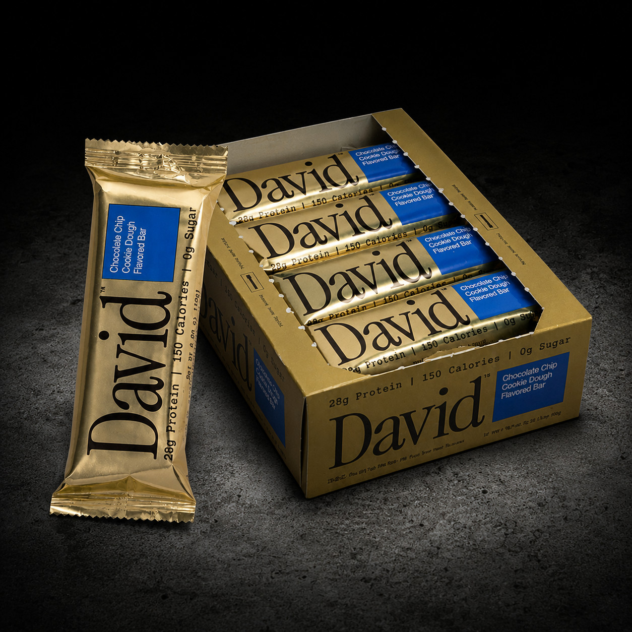 David Protein Bar Chocolate Chip Cookie Dough 28g Protein 0g Sugar 12 Pack