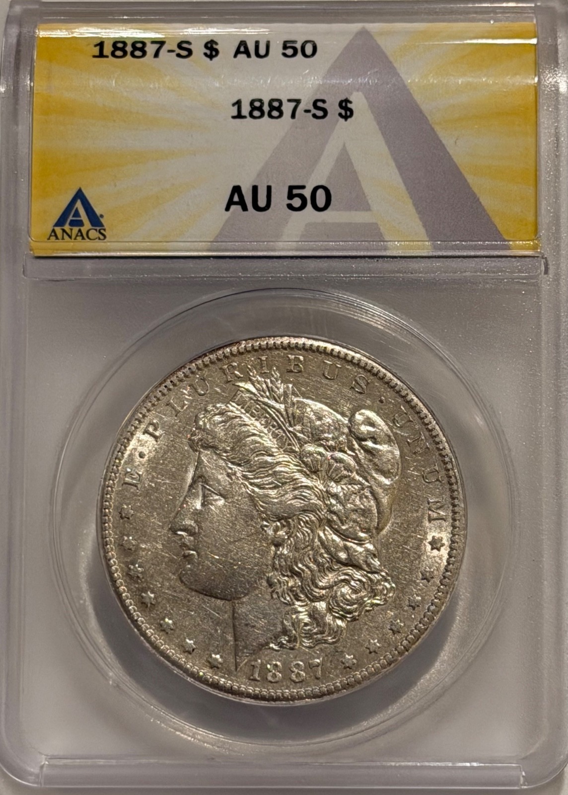 1887 S Morgan Silver Dollar ANACS AU50 Better Date Morgan 1887 S Morgan Silver Dollar ANACS AU50 Better Date Morgan