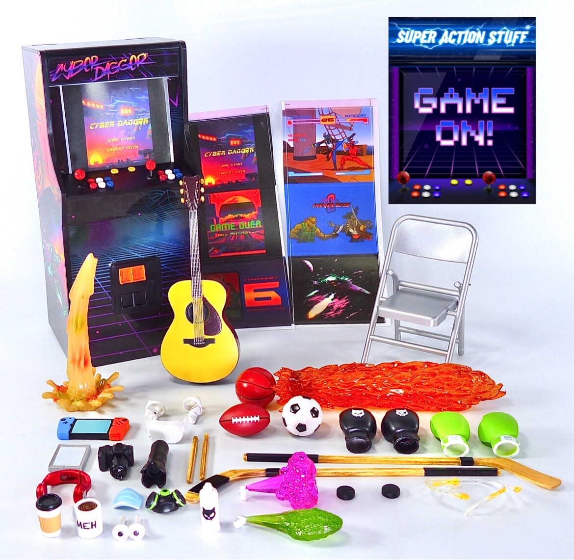1:12 Super Action Stuff GAME ON Arcade w/ Light Cyber Dagger Figure Accessories