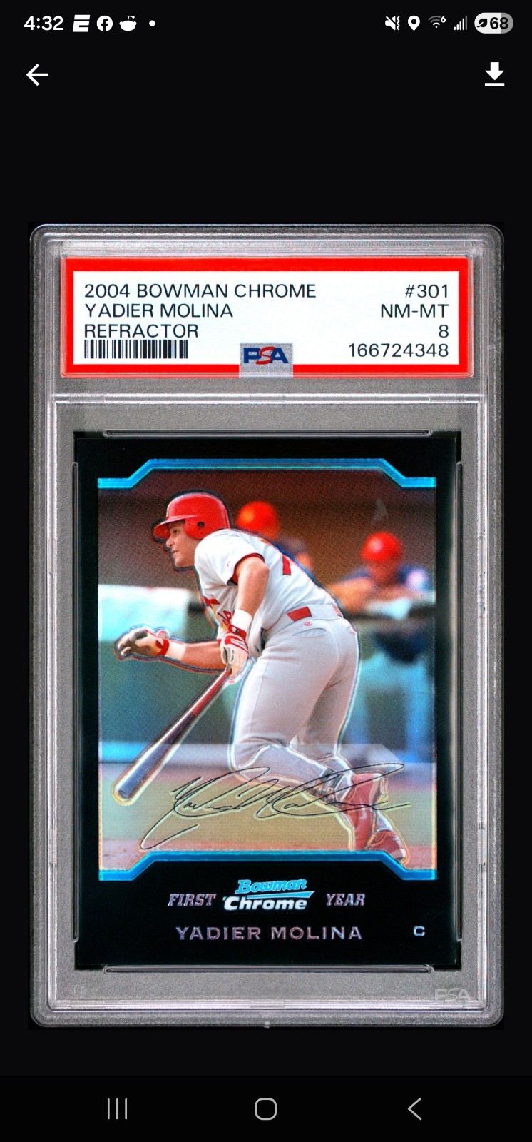 2004 Bowman Chrome - First Year Yadier Molina #301 Refractor (RC) Cardinals 2004 Bowman Chrome - First Year Yadier Molina #301 Refractor (RC) Cardinals