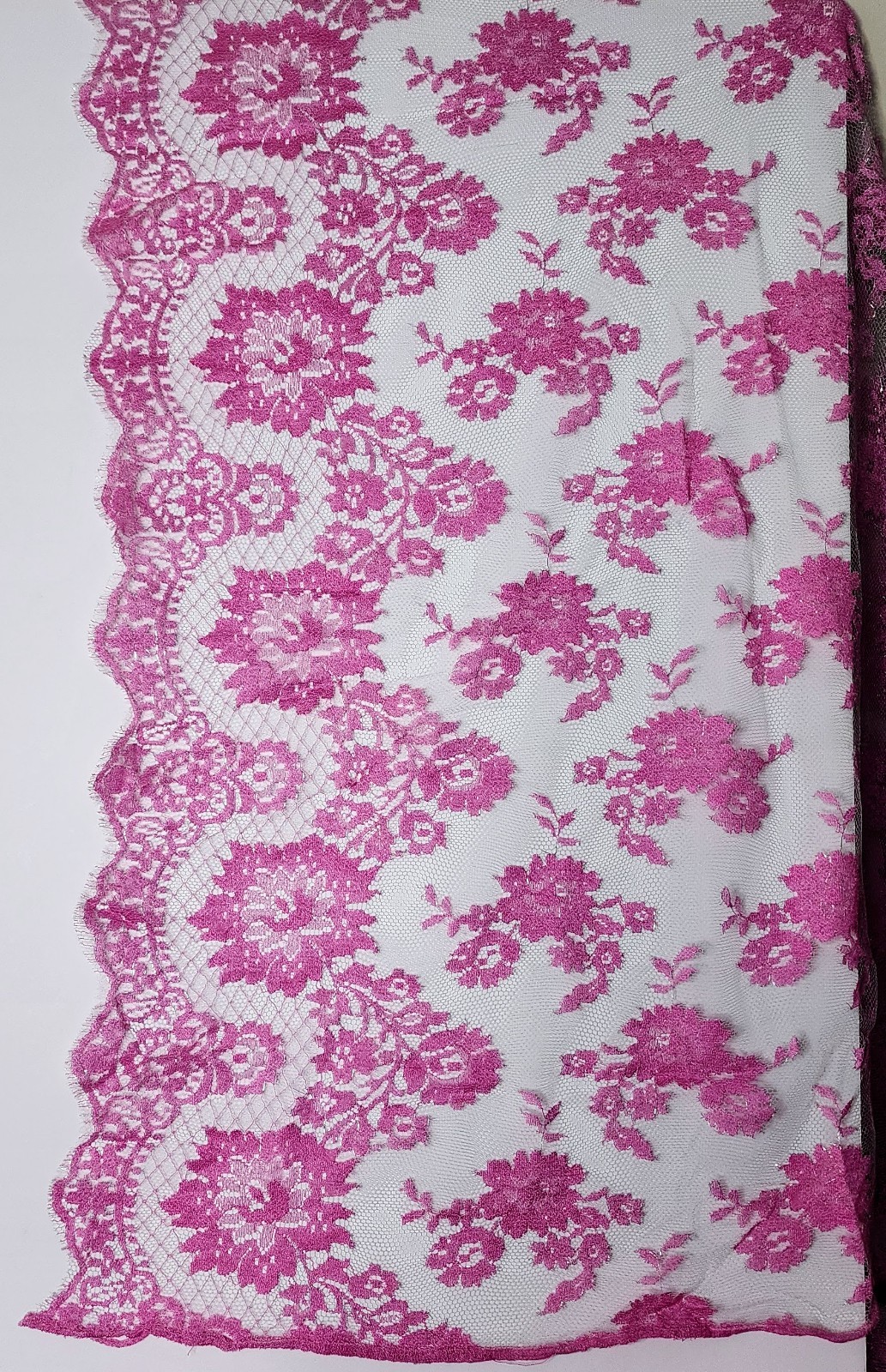 Vintage Solstiss French Lace Pink Silver Metallic Floral 5 Yd Remnant 46
