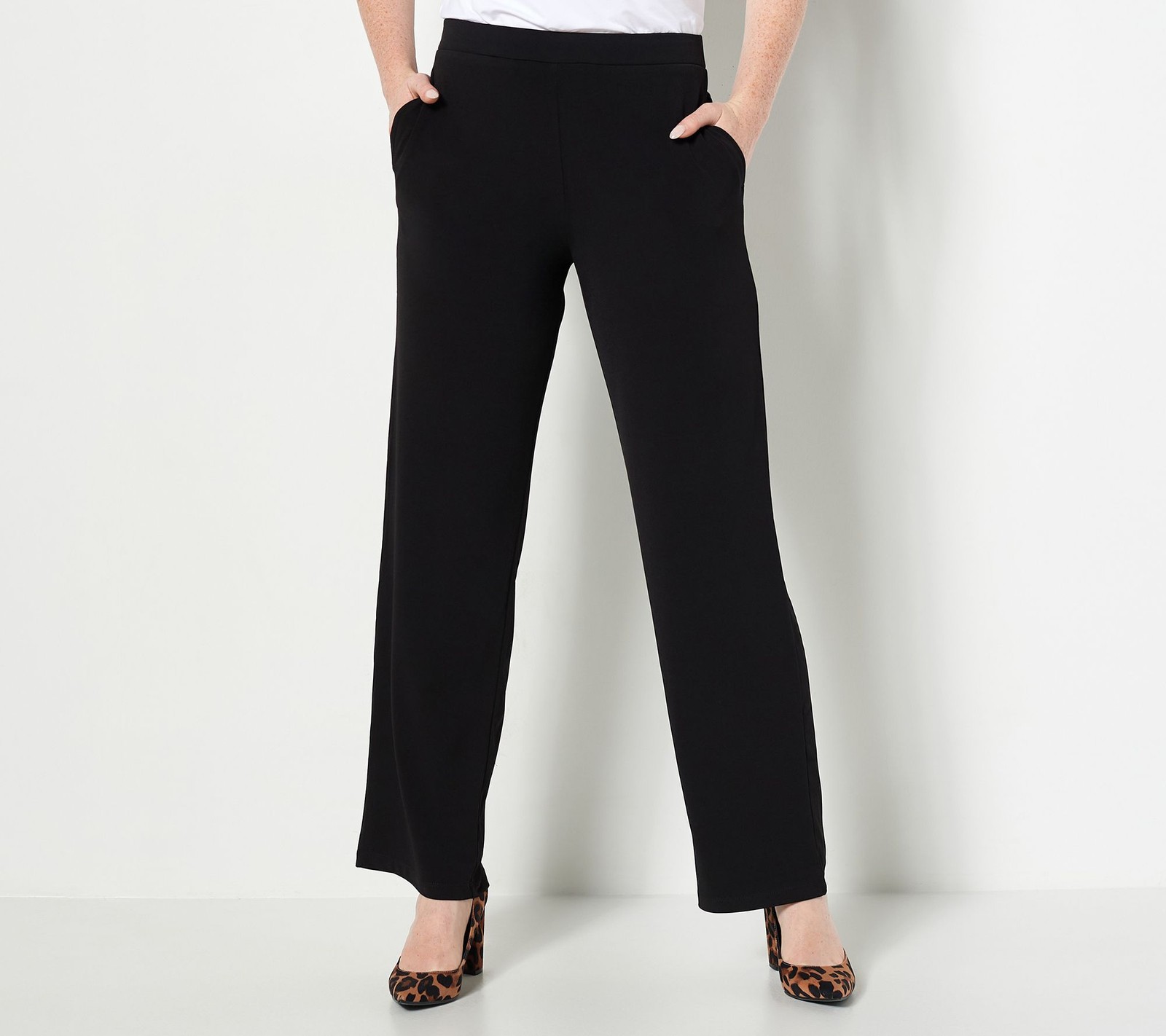 Susan Graver Women\'s Pants Sz S Liquid Knit Wide-Leg Pull-On Black A467766